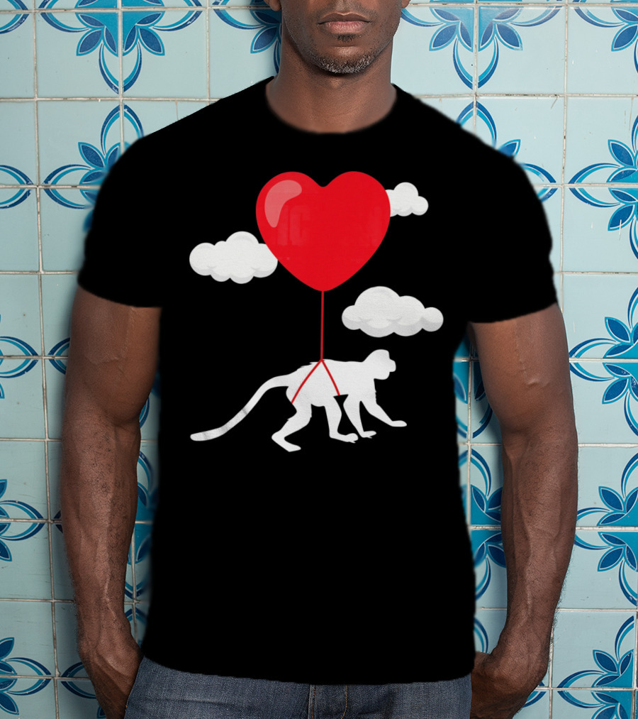 Monkey Heart Balloon Valentines Cloud T-Shirt