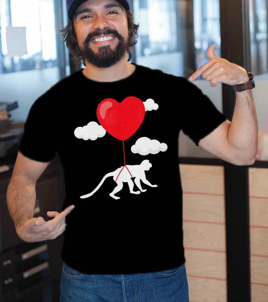 Monkey Heart Balloon Valentines Cloud T-Shirt
