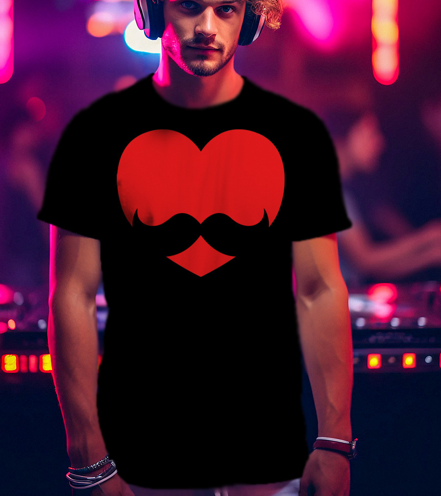 Mustache Heart Valentines Boy Red Mustache Heart T-Shirt