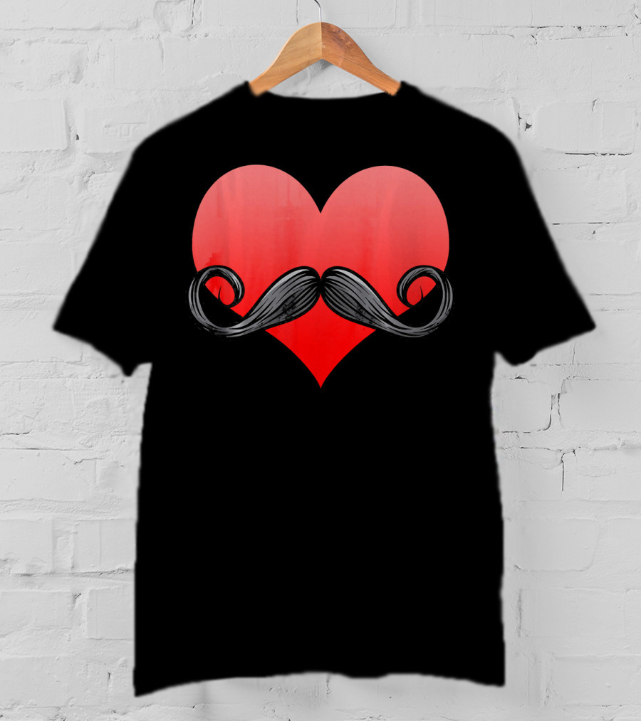 Mustache Heart Beard Valentines Day Love T-Shirt