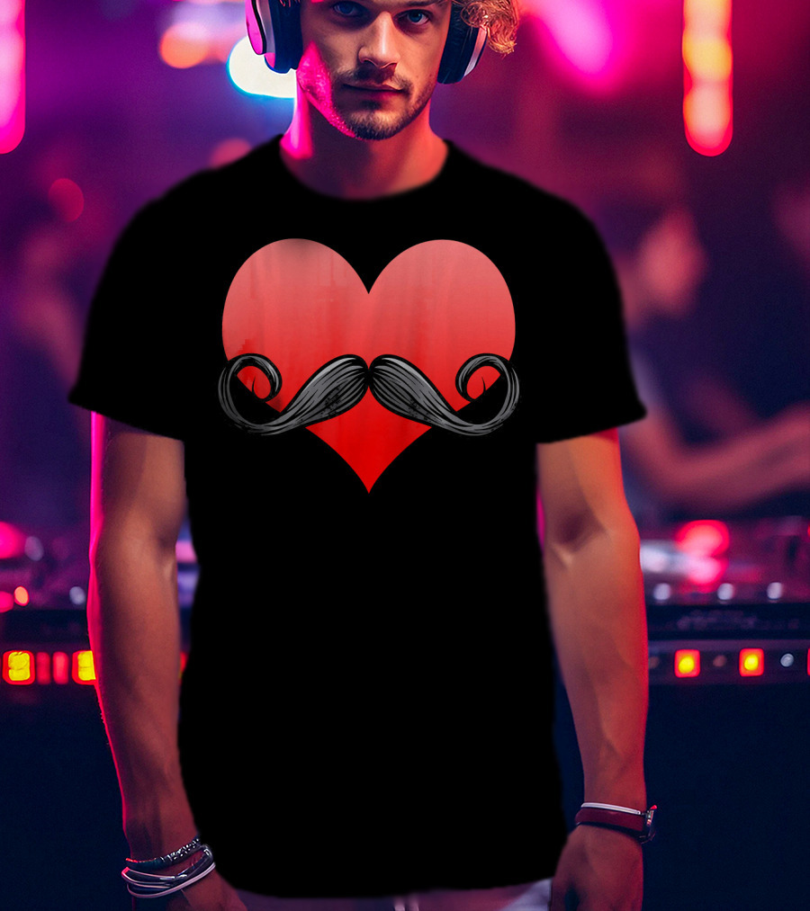 Mustache Heart Beard Valentines Day Love T-Shirt
