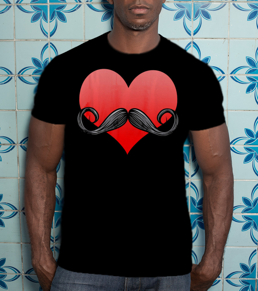 Mustache Heart Beard Valentines Day Love T-Shirt