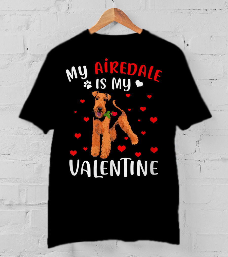 My Airedale Is My Valentine Hearts Pawprint T-Shirt