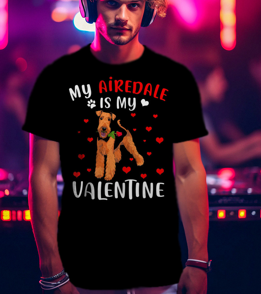 My Airedale Is My Valentine Hearts Pawprint T-Shirt