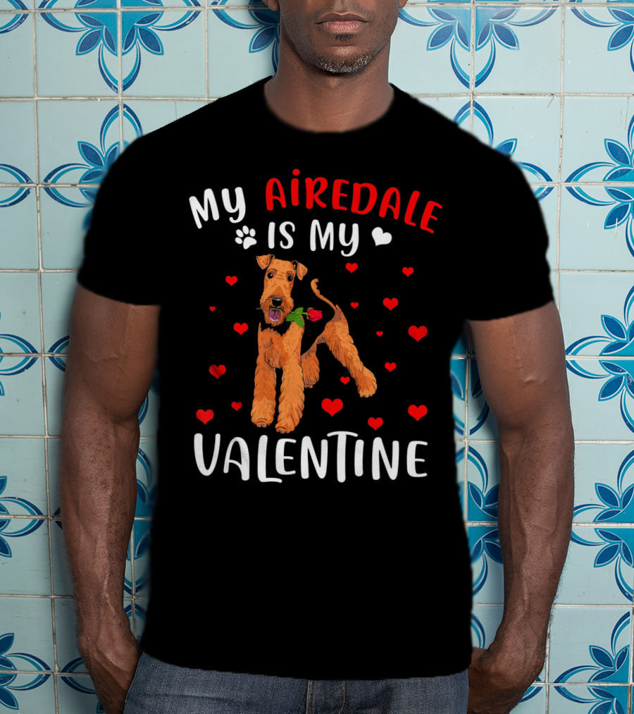 My Airedale Is My Valentine Hearts Pawprint T-Shirt