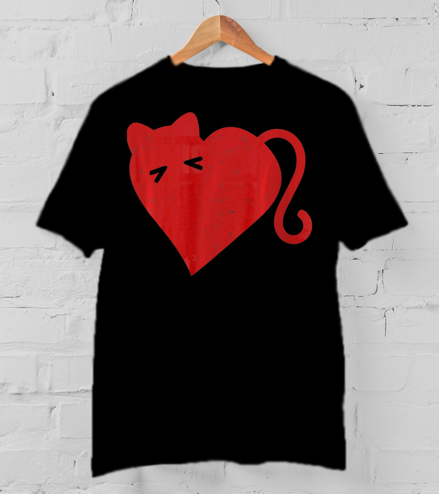 My Cat Is My Valentine Red Heart Distressed Cat Face Tail T-Shirt