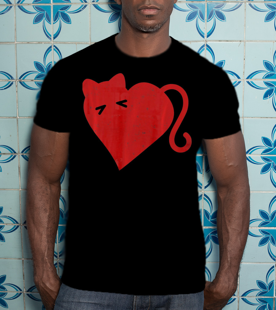 My Cat Is My Valentine Red Heart Distressed Cat Face Tail T-Shirt