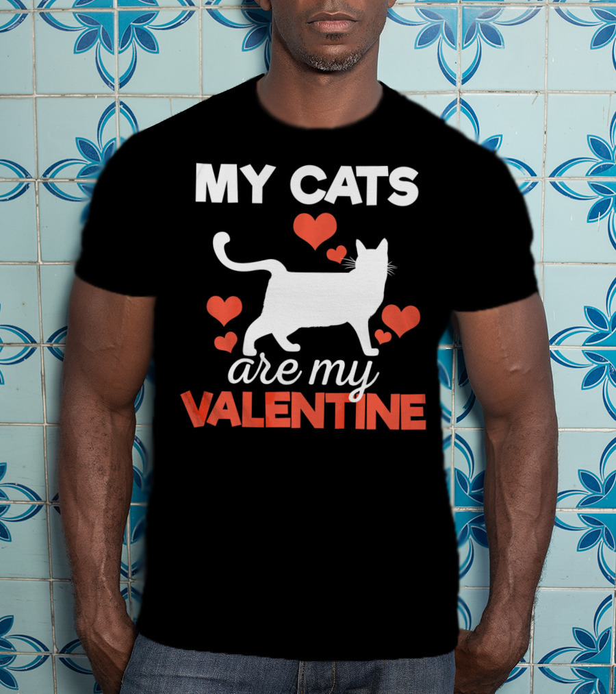 My Cats Are My Valentine Cute Kitten Hearts T-Shirt