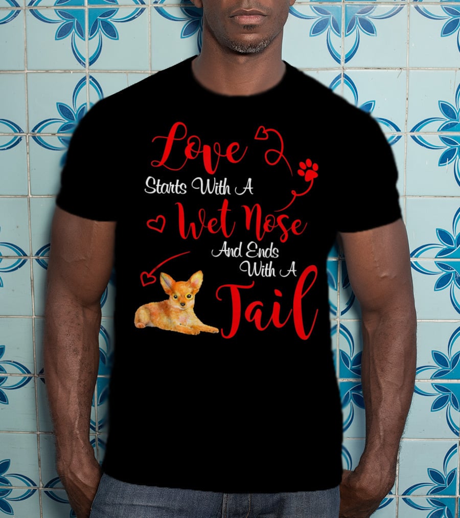 Love Starts With A Wet Nose And Ends With A Tail Chihuahua Valentine's Day T-Shirt