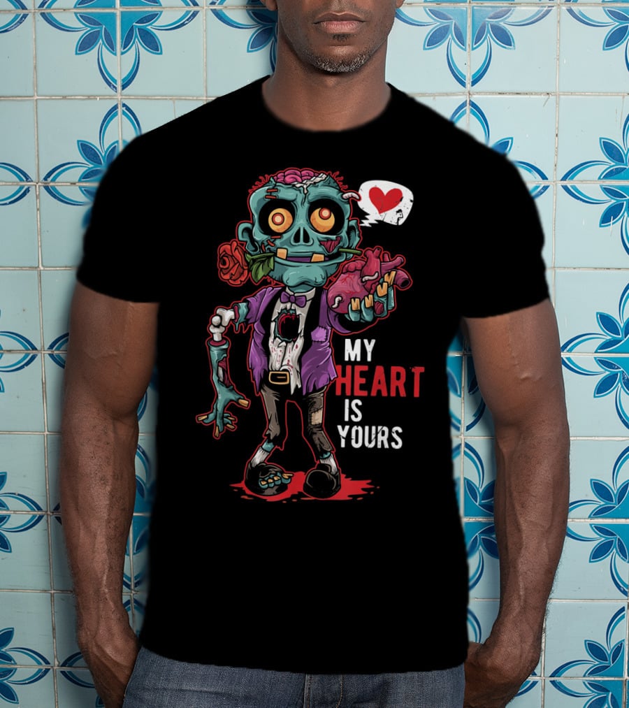 Zombie Valentine My Heart Is Yours With Brain And Rose T-Shirt