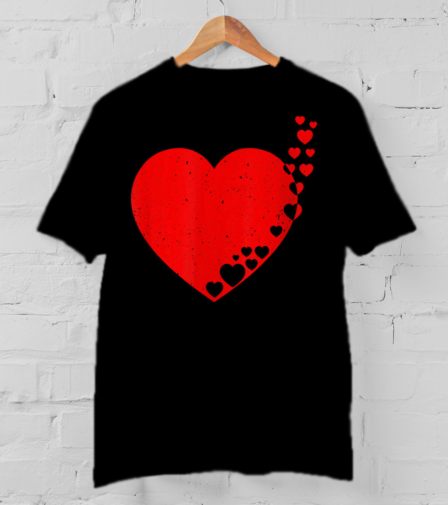 Big Heart Distressed Valentines Red Heart With Small Hearts Fluttering T-Shirt
