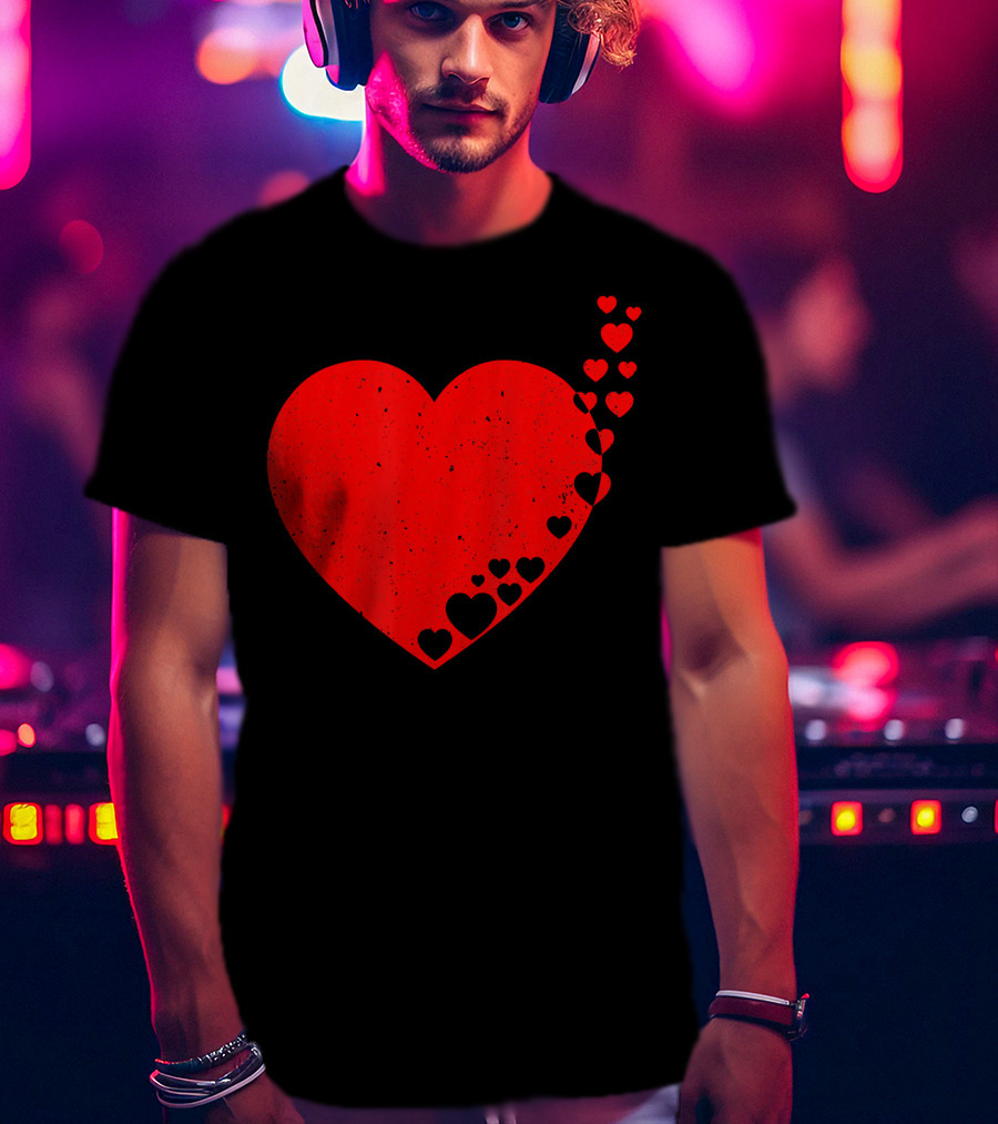Big Heart Distressed Valentines Red Heart With Small Hearts Fluttering T-Shirt