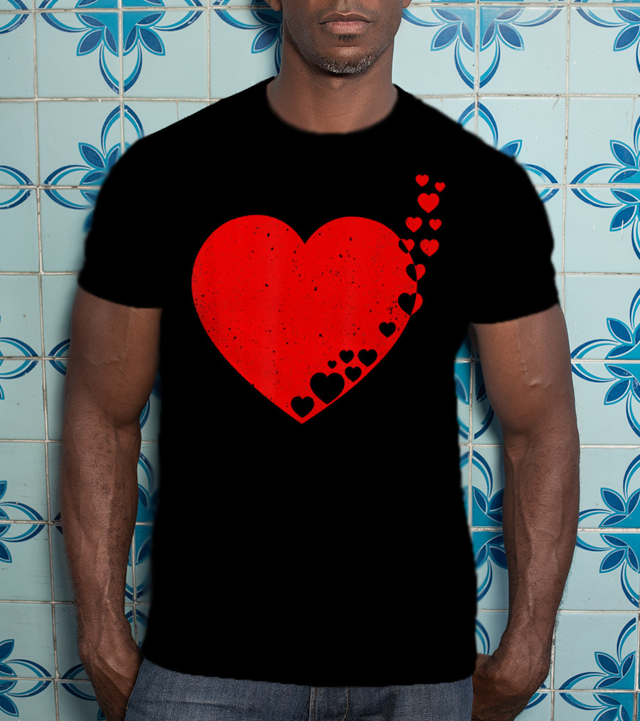 Big Heart Distressed Valentines Red Heart With Small Hearts Fluttering T-Shirt