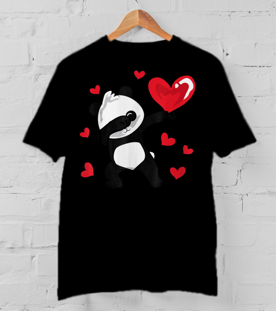 Dabbing Panda With Red Hearts Womens Girls T-Shirt