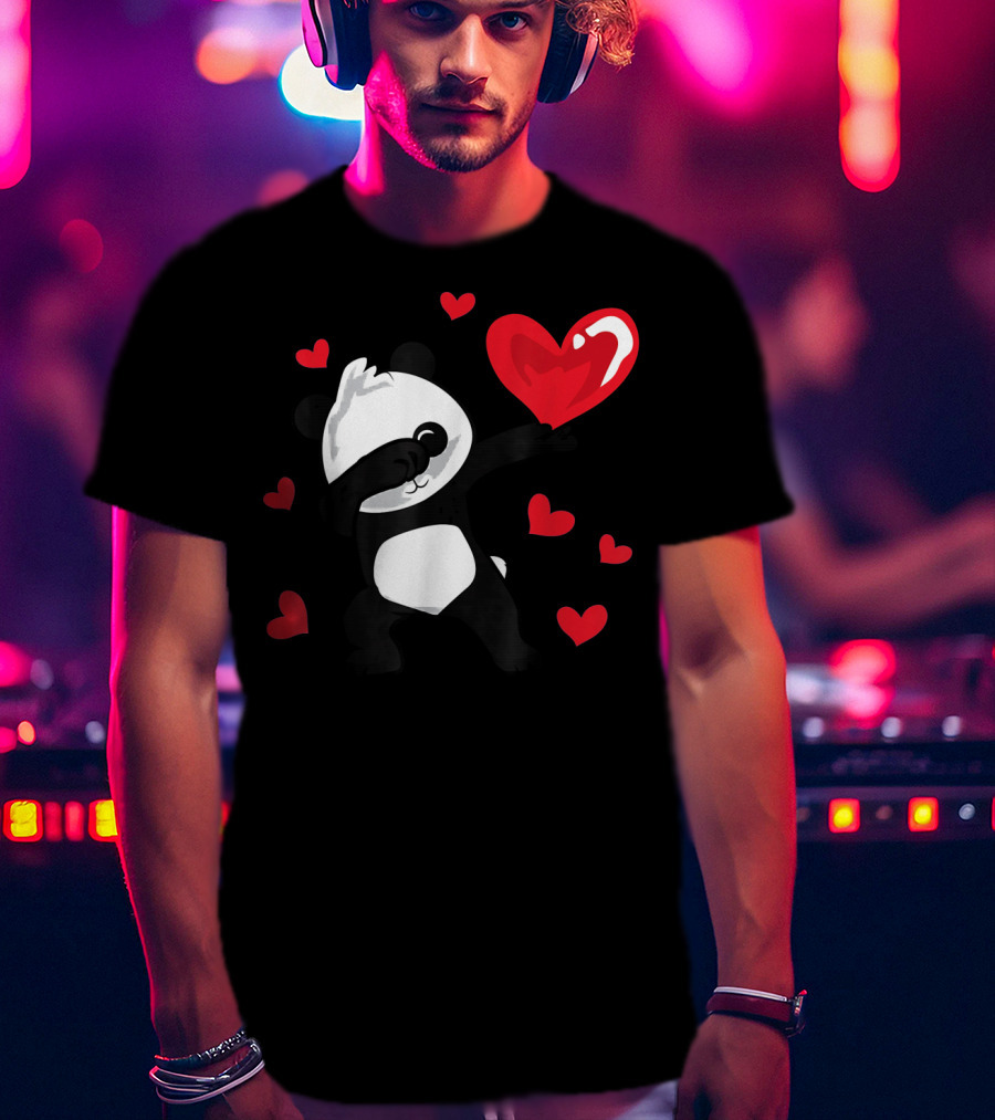 Dabbing Panda With Red Hearts Womens Girls T-Shirt