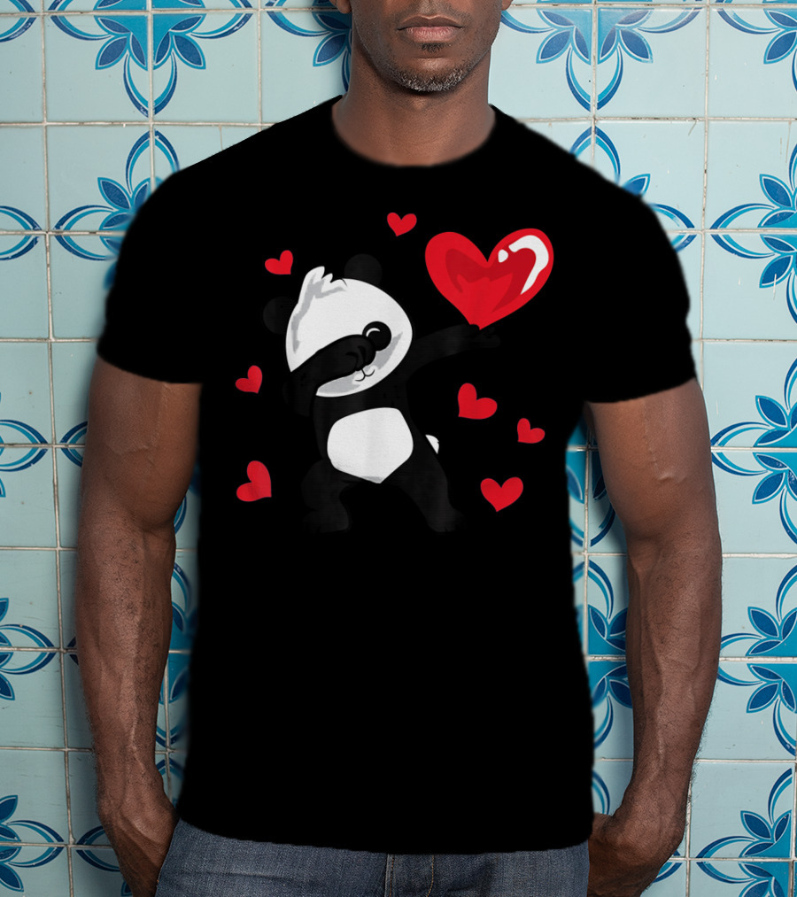 Dabbing Panda With Red Hearts Womens Girls T-Shirt