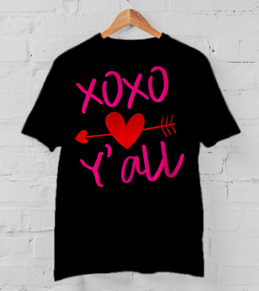 XOXO Heart Arrow Y'all Red Pink Valentines Day T-Shirt
