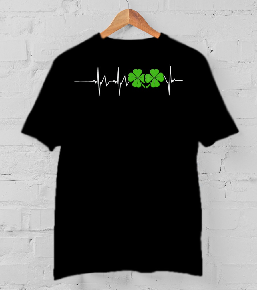 St Patricks Day Ireland Heartbeat Clover EKG T-Shirt