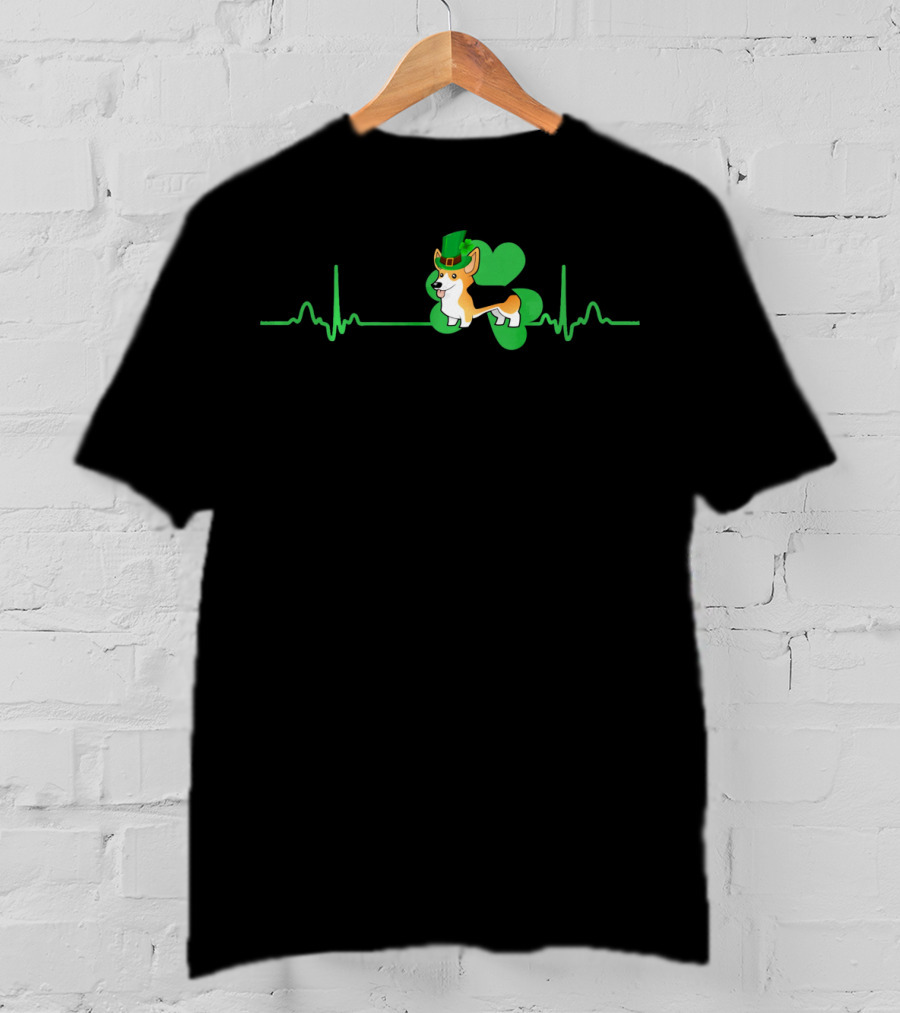 Heartbeat Clover Corgi Dog St. Patrick's Day Hat And Shamrock T-Shirt
