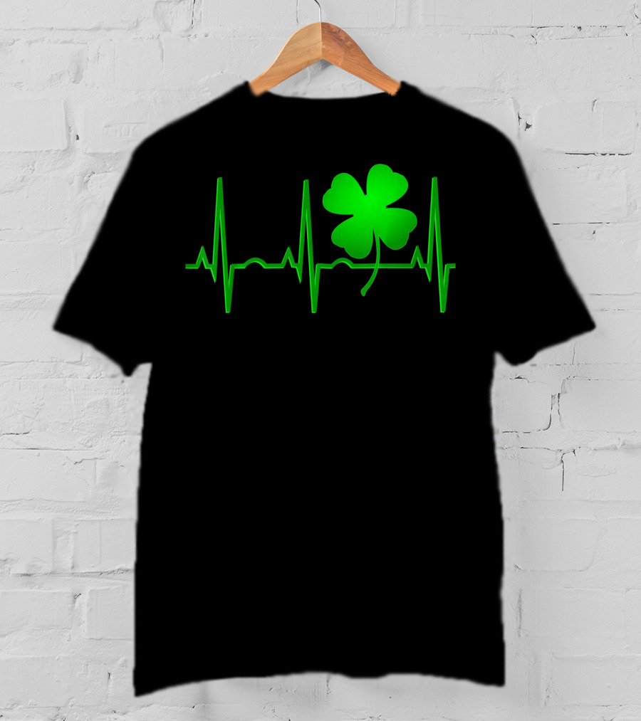 St Patricks Day Irish Shamrock Heartbeat EKG T-Shirt