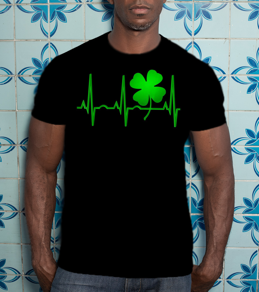 St Patricks Day Irish Shamrock Heartbeat EKG T-Shirt
