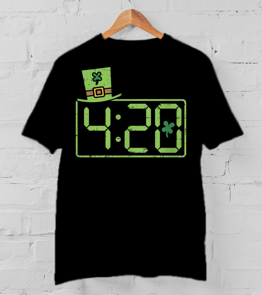 St Patricks Day 420 Clock With Leprechaun Hat And Shamrock T-Shirt
