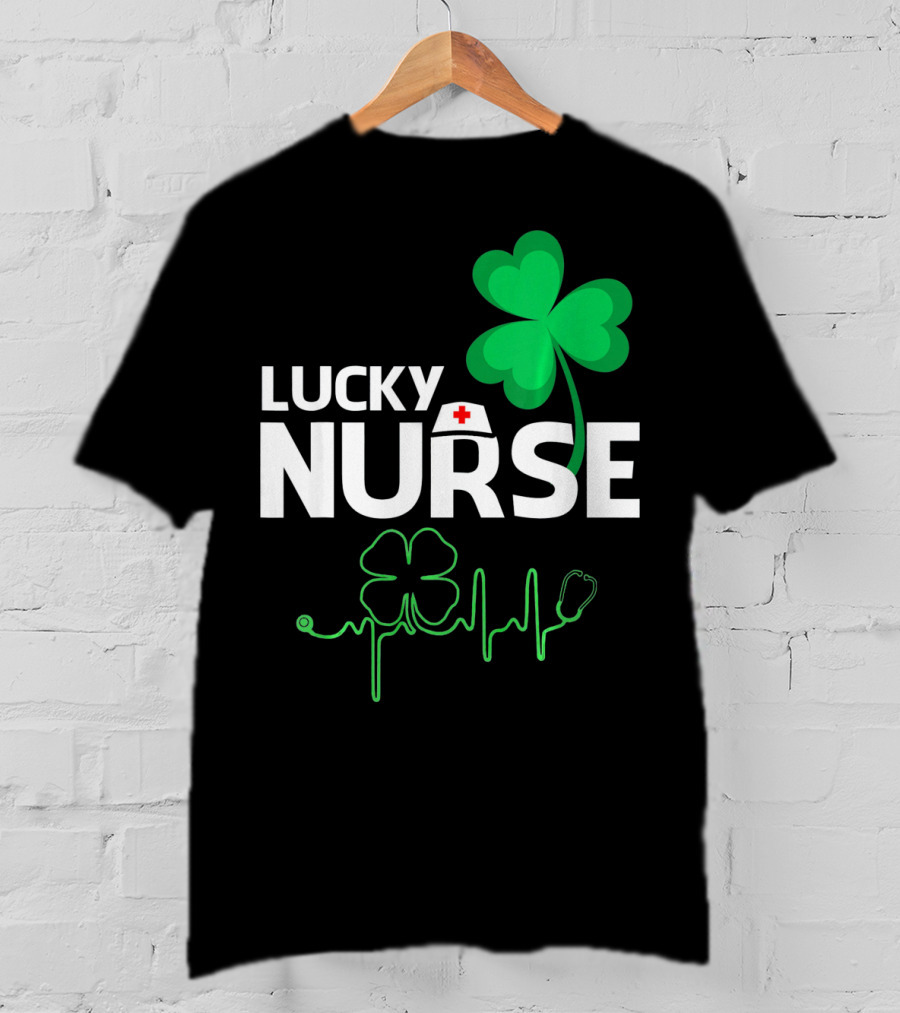 Lucky Nurse Shamrock Heartbeat St. Patricks Day T-Shirt