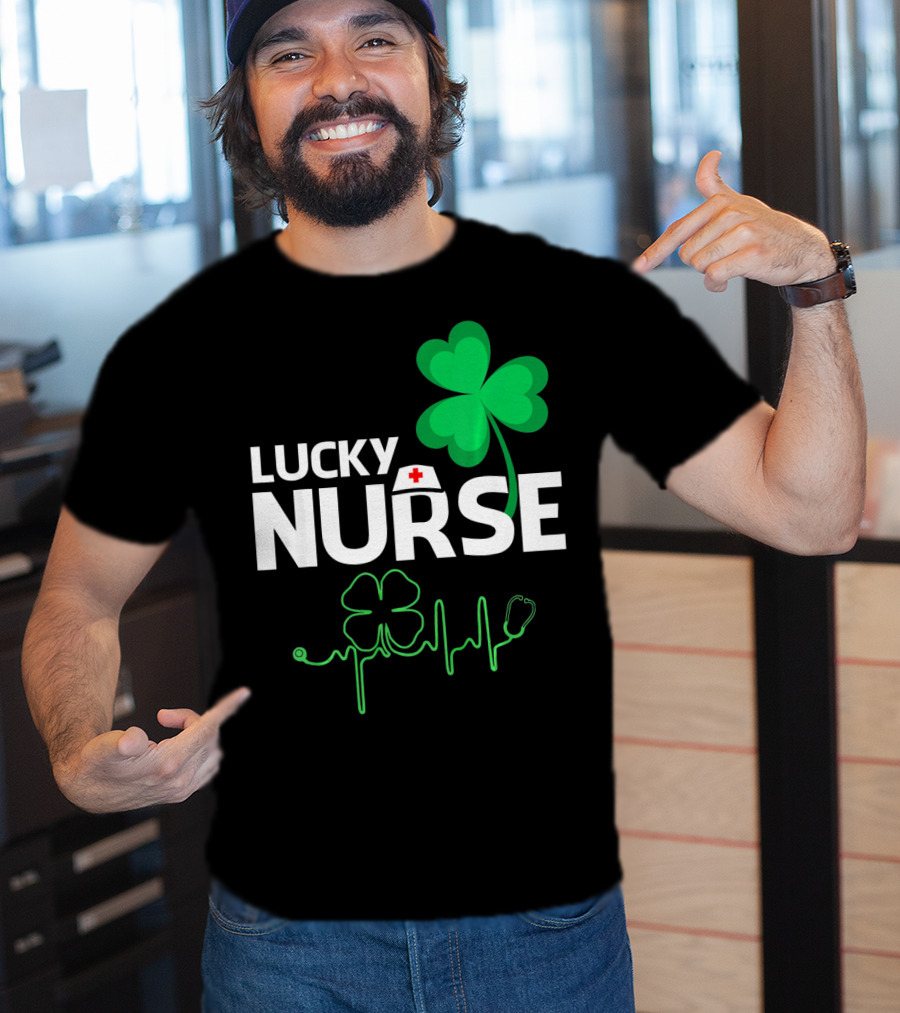 Lucky Nurse Shamrock Heartbeat St. Patricks Day T-Shirt