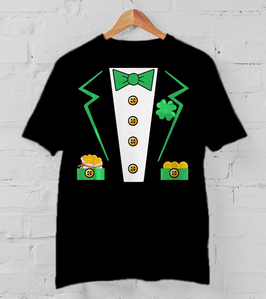 St. Patrick's Day Leprechaun Tuxedo With Shamrock And Coin Boxes T-Shirt