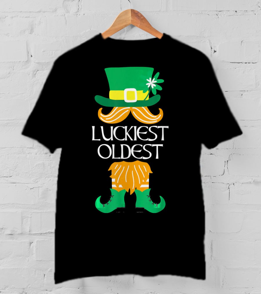 Luckiest Oldest Leprechaun Irish Green Hat And Boots T-Shirt