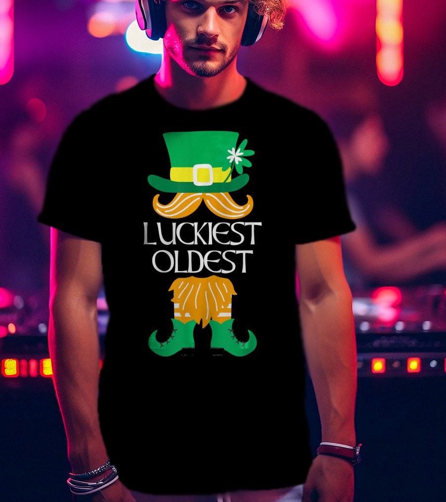 Luckiest Oldest Leprechaun Irish Green Hat And Boots T-Shirt