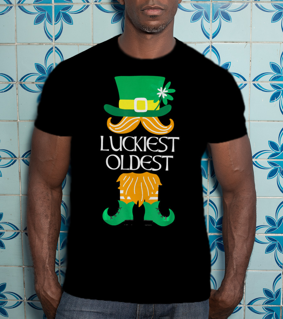 Luckiest Oldest Leprechaun Irish Green Hat And Boots T-Shirt