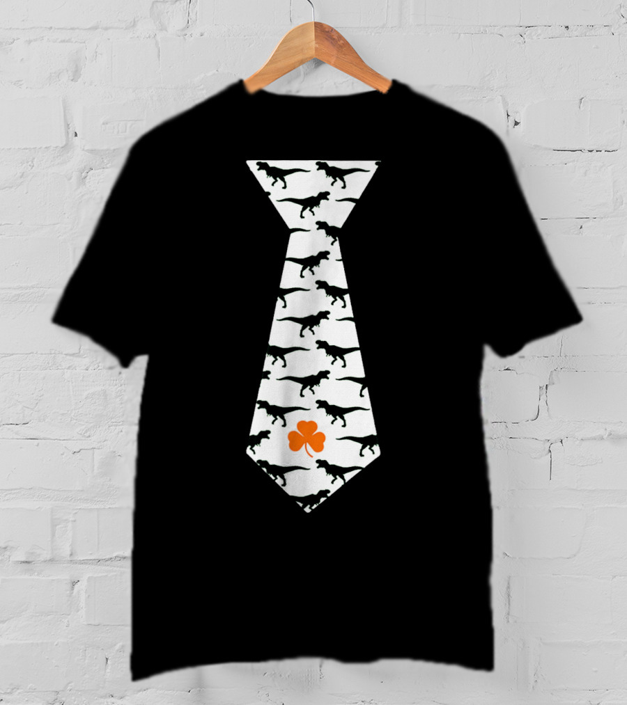 Cool St Patricks Day Dinosaur Tie Clover T-Shirt