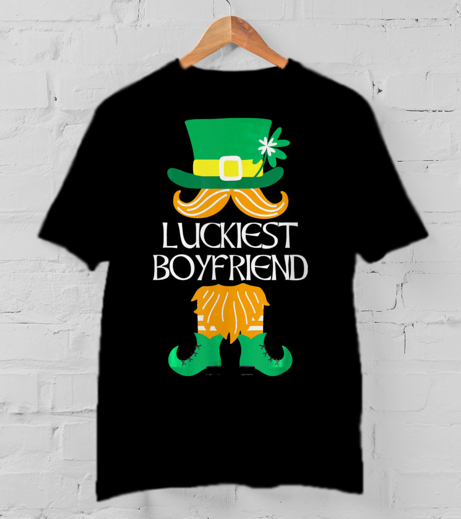 Luckiest Boyfriend Leprechaun Green Hat And Orange Beard St. Patrick's Day T-Shirt