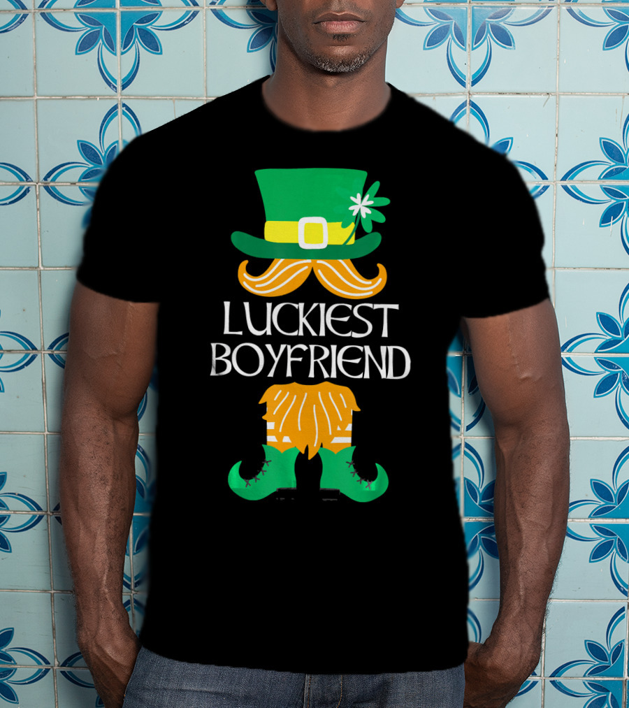 Luckiest Boyfriend Leprechaun Green Hat And Orange Beard St. Patrick's Day T-Shirt