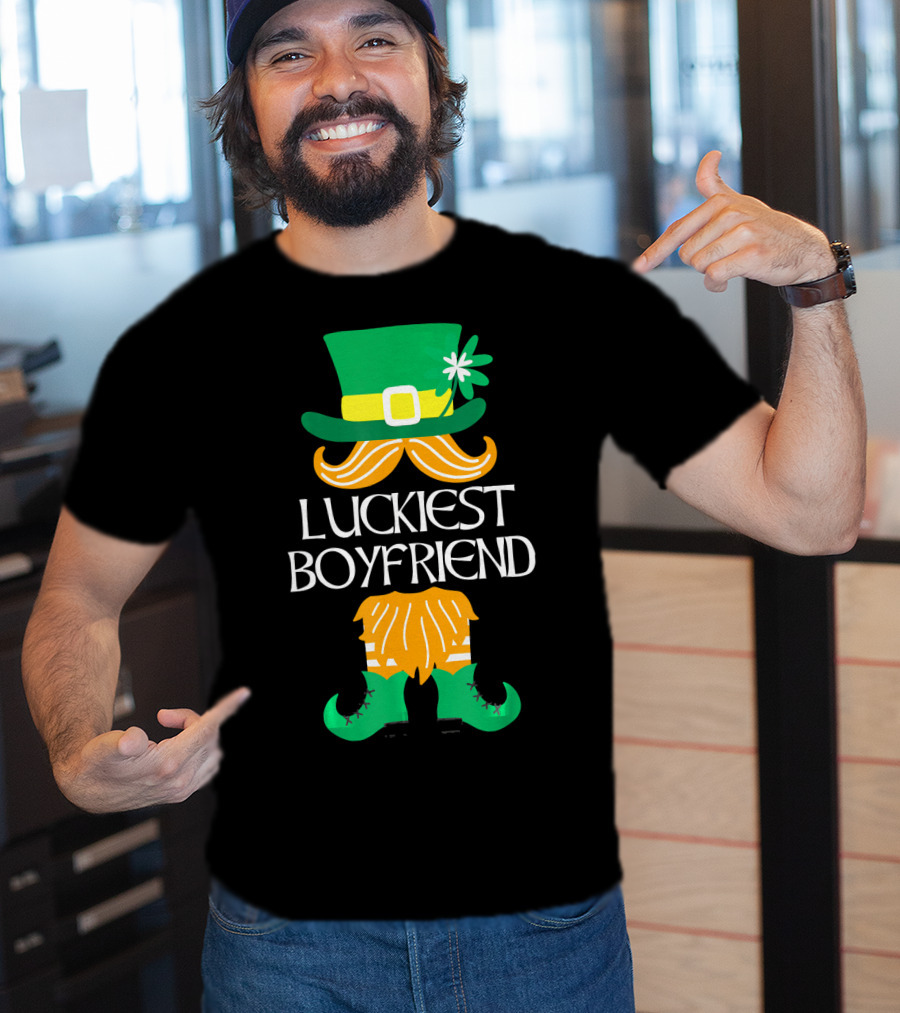 Luckiest Boyfriend Leprechaun Green Hat And Orange Beard St. Patrick's Day T-Shirt