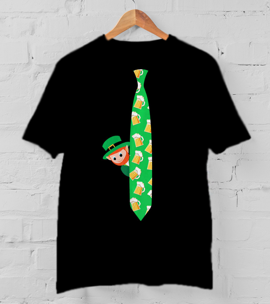 Leprechaun With Beer Mug On Green Tie T-Shirt