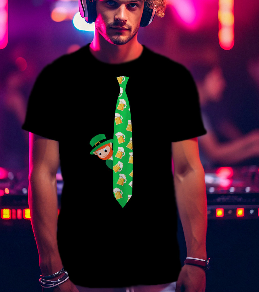 Leprechaun With Beer Mug On Green Tie T-Shirt