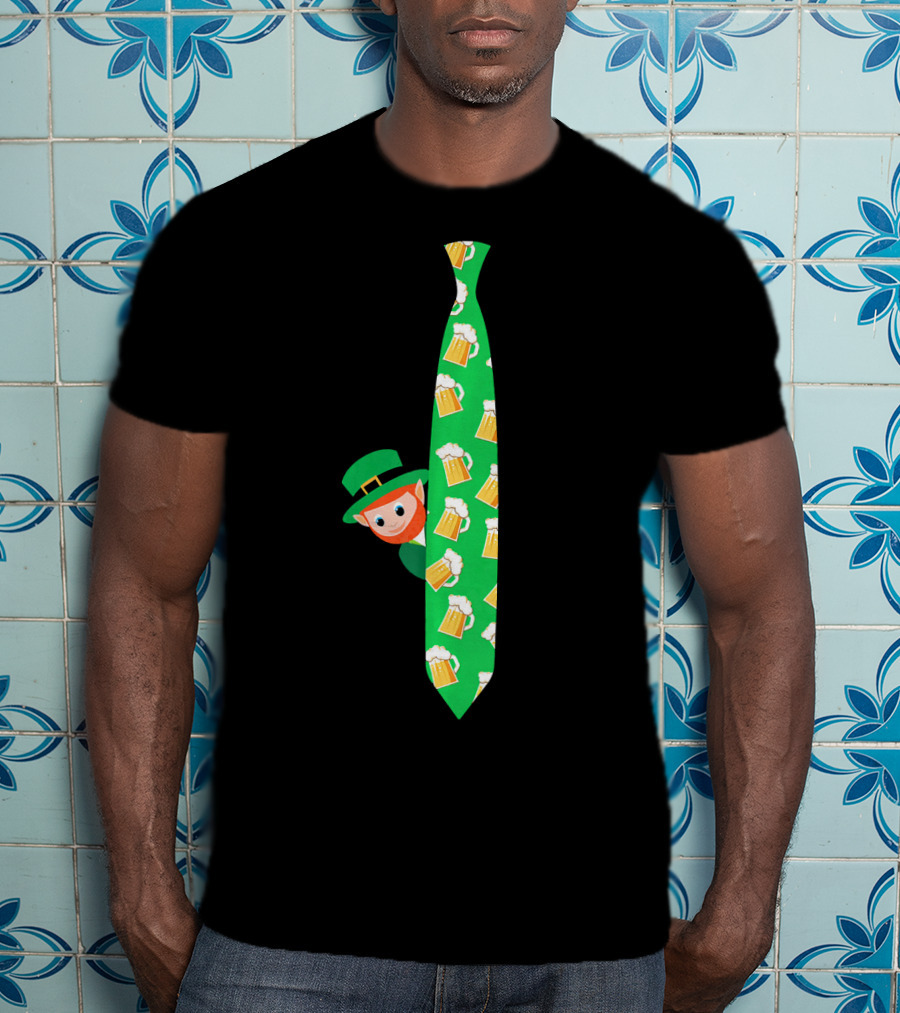 Leprechaun With Beer Mug On Green Tie T-Shirt