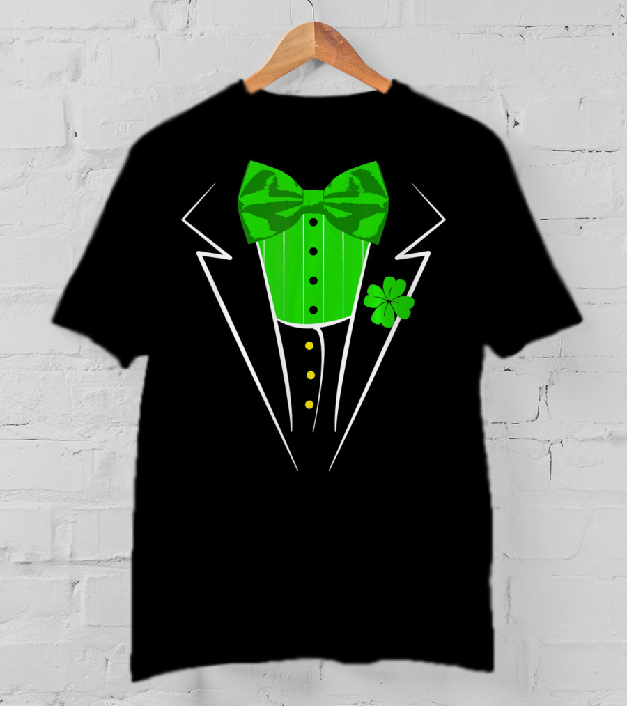 Saint Patricks Day Irish Tuxedo Clover Bow Tie T-Shirt
