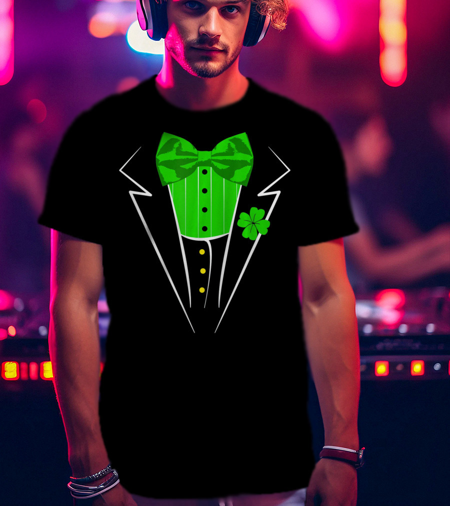 Saint Patricks Day Irish Tuxedo Clover Bow Tie T-Shirt
