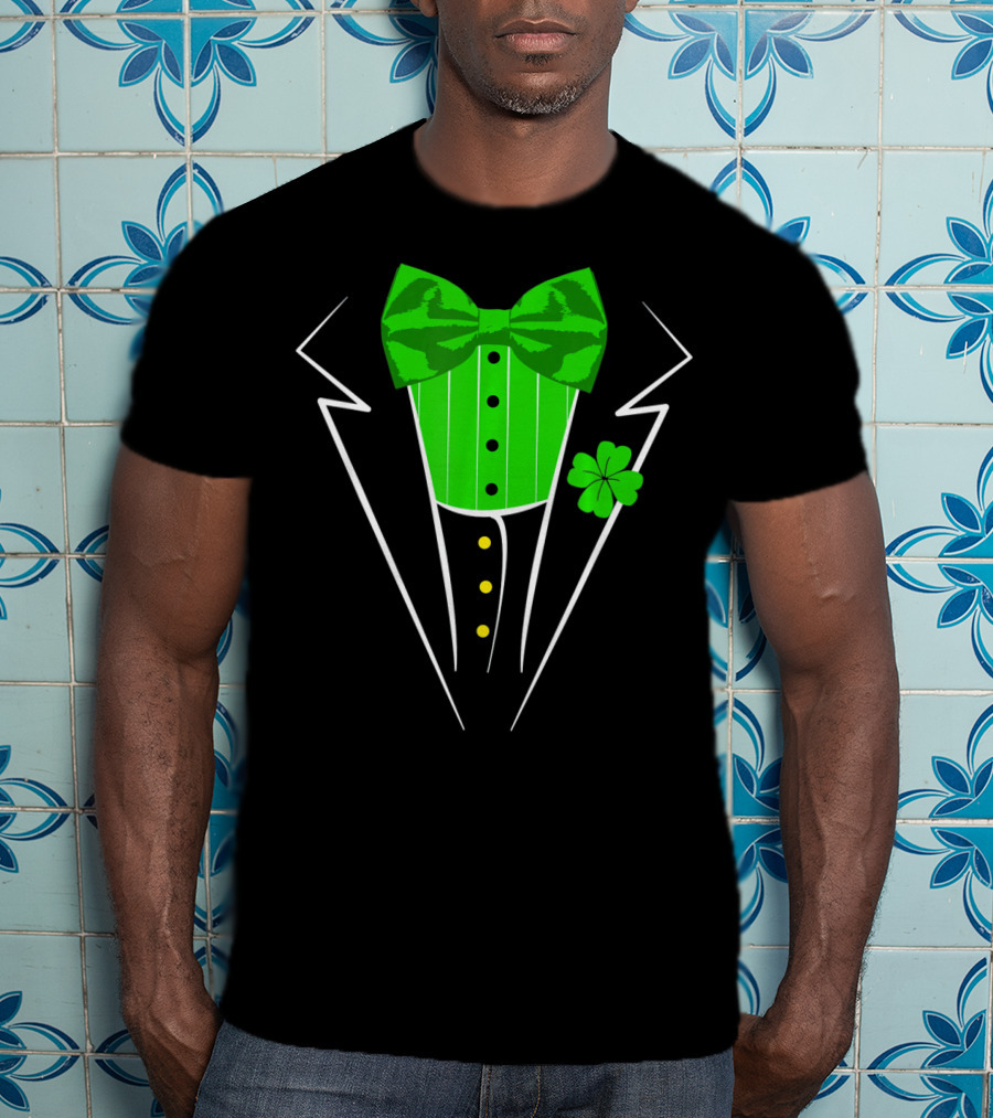 Saint Patricks Day Irish Tuxedo Clover Bow Tie T-Shirt