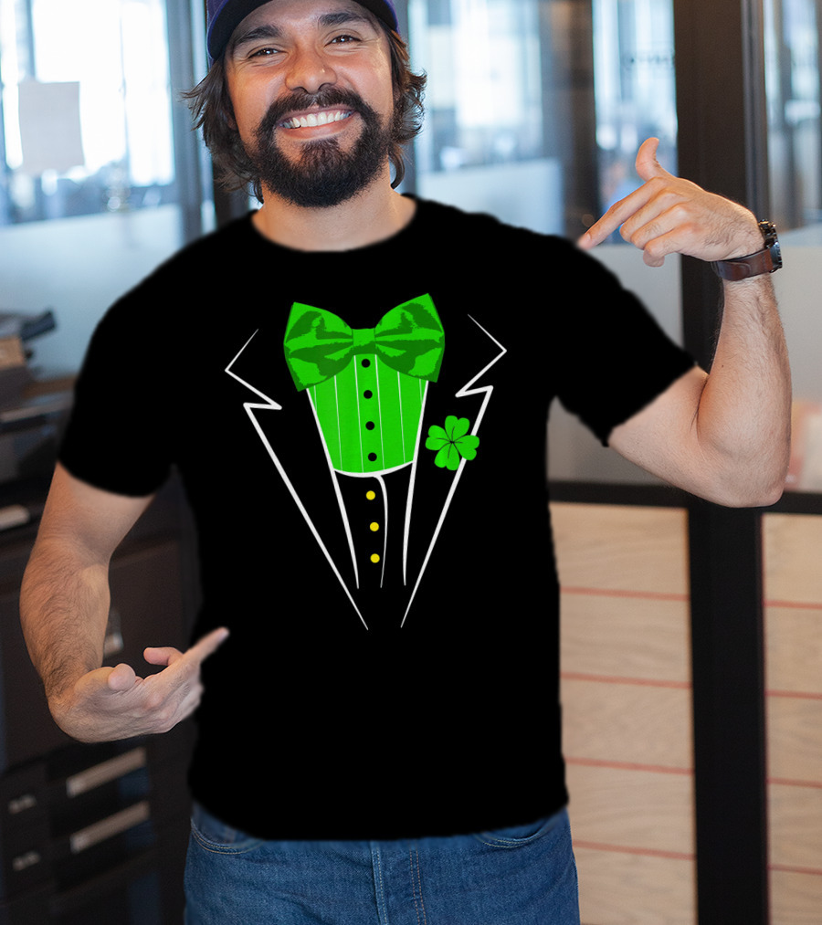 Saint Patricks Day Irish Tuxedo Clover Bow Tie T-Shirt
