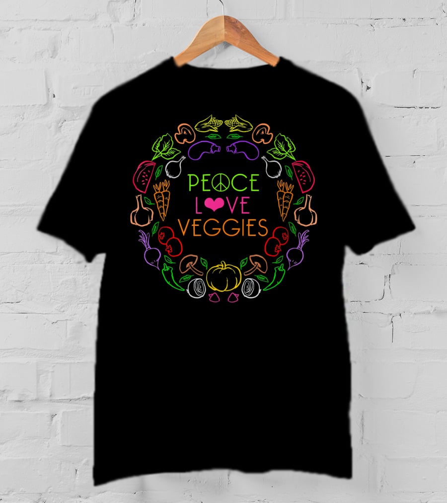 Peace Love Veggies Colorful Vegetarian T-Shirt