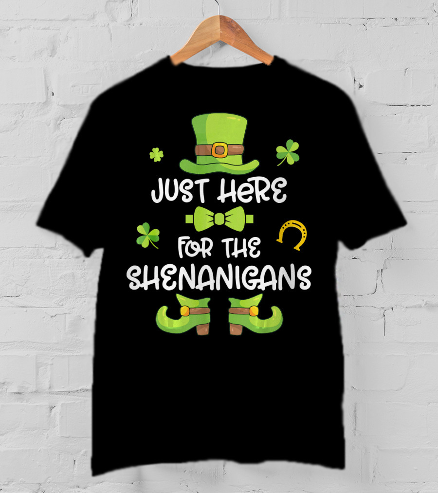Just Here For The Shenanigans Leprechaun Dance Shamrock Gold T-Shirt