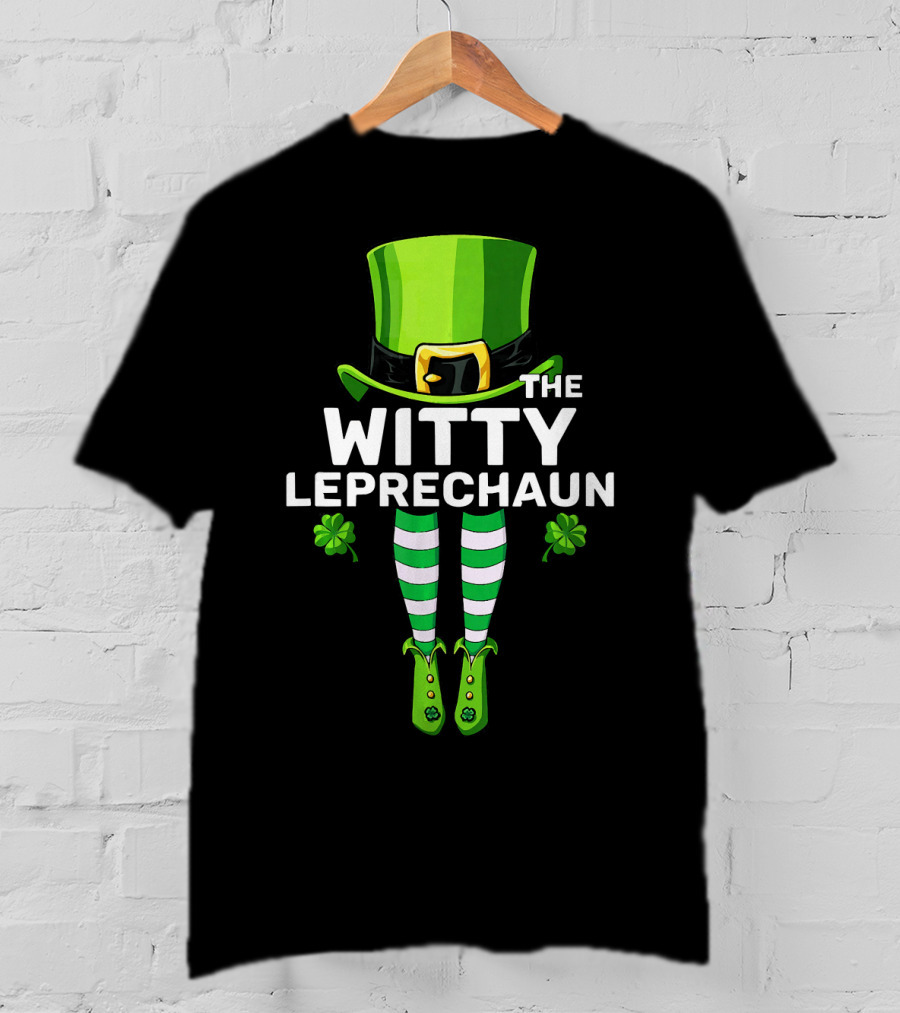 The Witty Leprechaun Green Hat Striped Socks Clover Charm T-Shirt