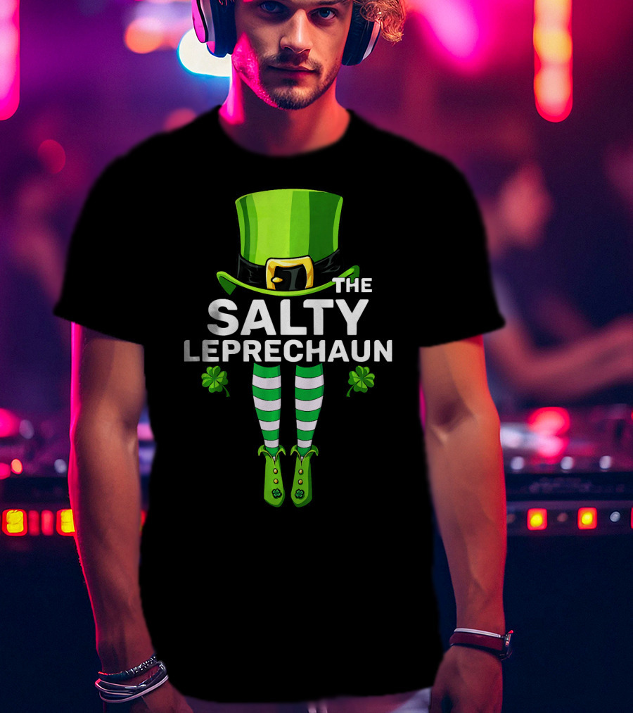 The Salty Leprechaun Green Hat And Striped Legs With Shamrocks T-Shirt