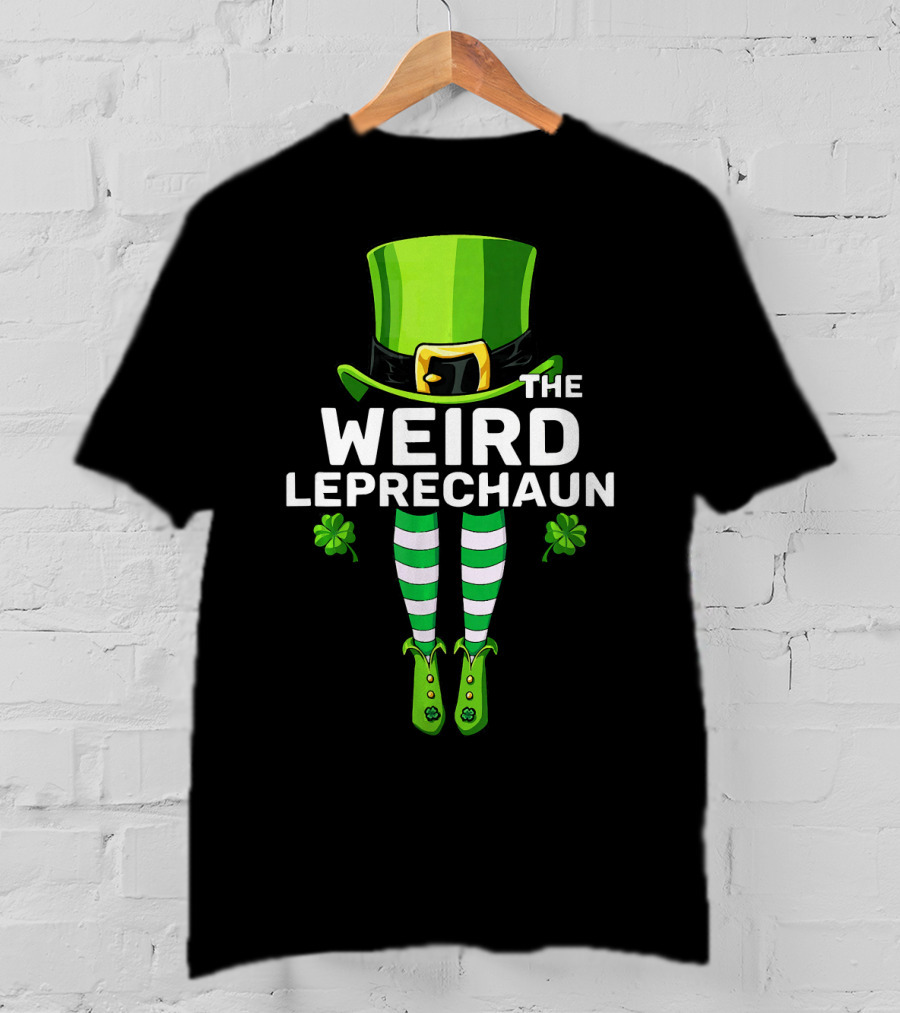 THE WEIRD LEPRECHAUN Shamrock Hat Striped Socks Fun St. Patrick's Day T-Shirt