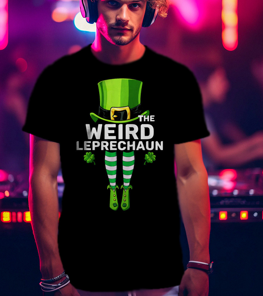 THE WEIRD LEPRECHAUN Shamrock Hat Striped Socks Fun St. Patrick's Day T-Shirt