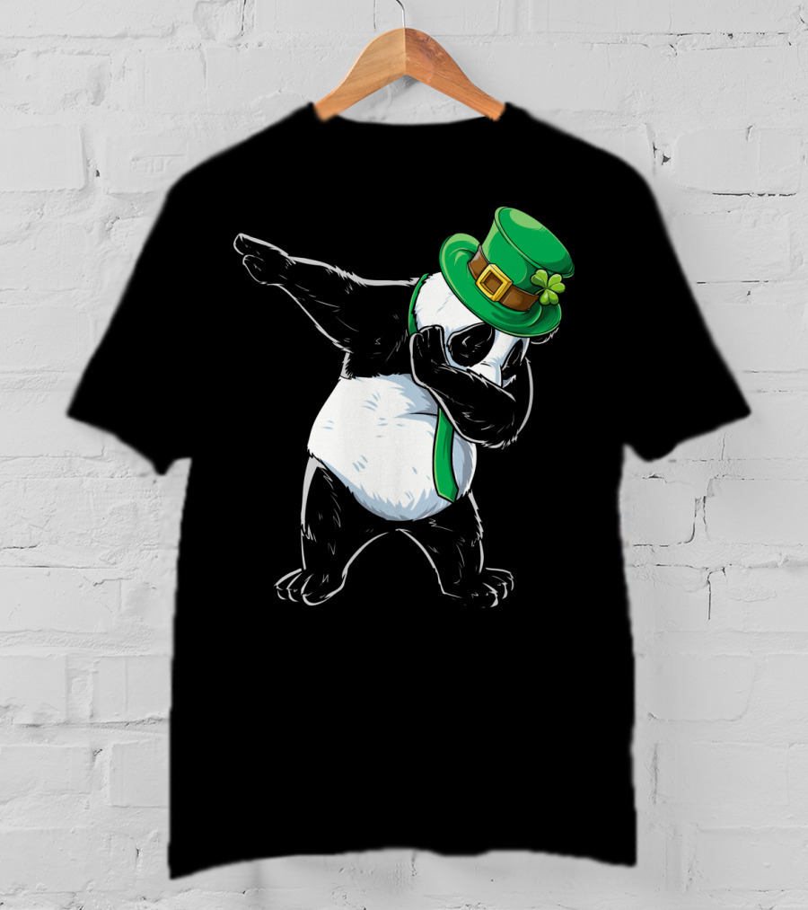 Dabbing Panda St Patricks Day Hat And Green Scarf T-Shirt